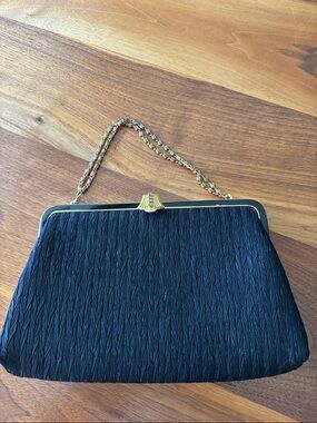 Vintage Black Evening Purse Clasp Closure and Gold Tone Chain and Clasp